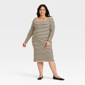 Universal Thread - Women's Long Sleeve Textured Transitional Midi Swe Cream
